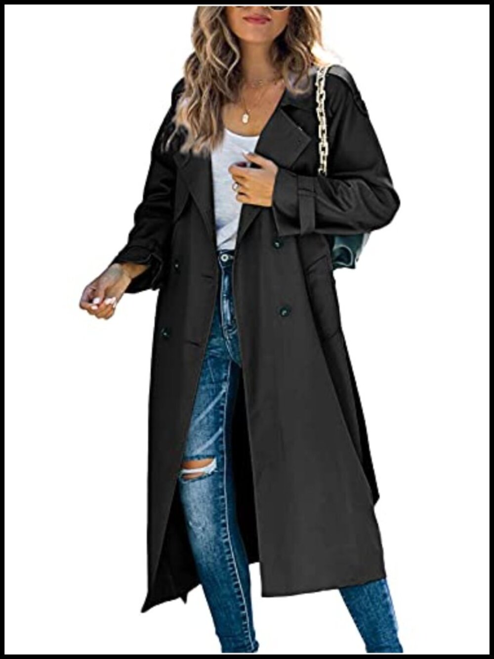 Womens Long Trench Coat Double Breasted Windproof Overcoat With Belt